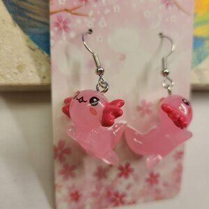 PINK AXOLOTL SALAMANDER EARRINGS